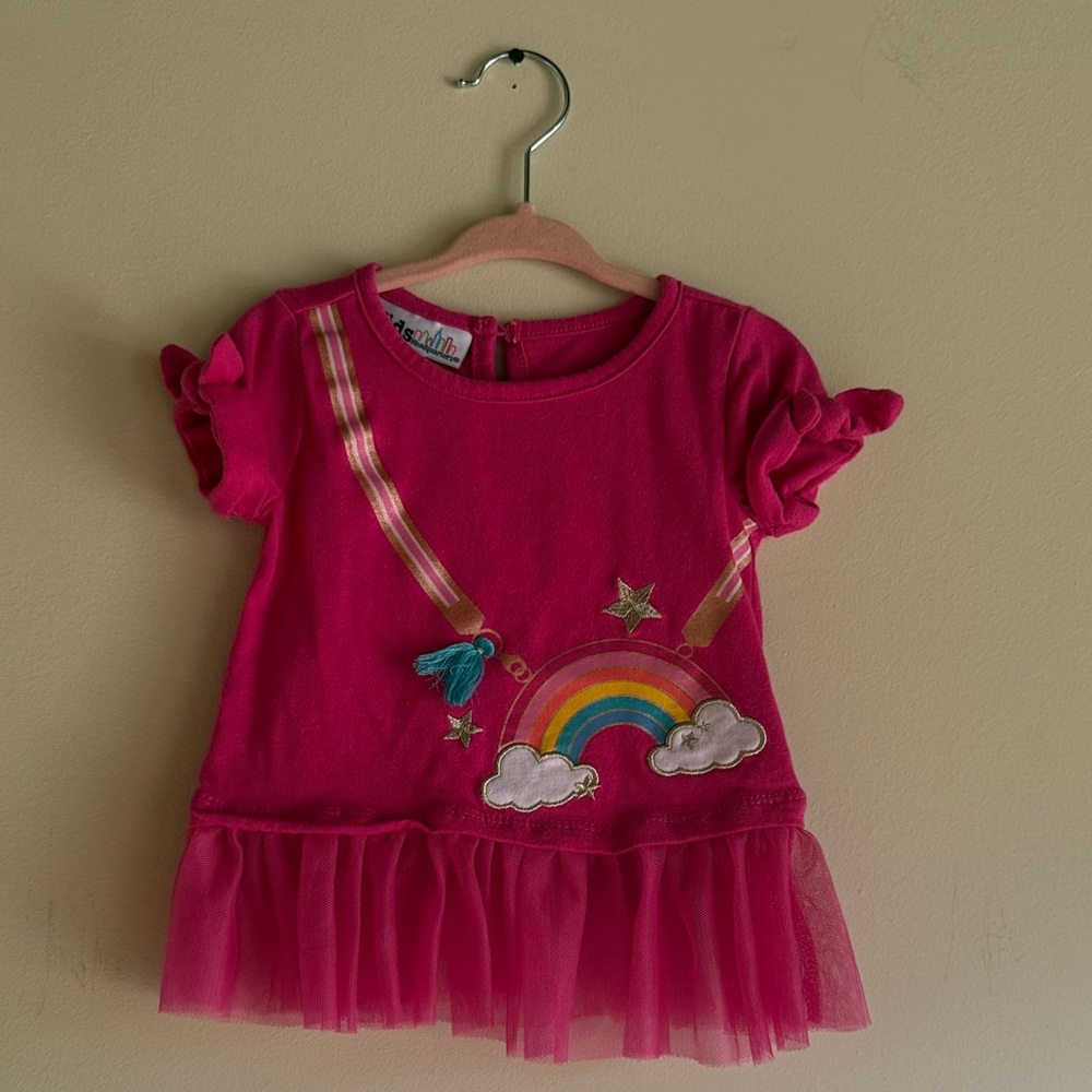 KIDS HEADQUARTERS Pink Rainbow Short Sleeve Tee - 18 Months